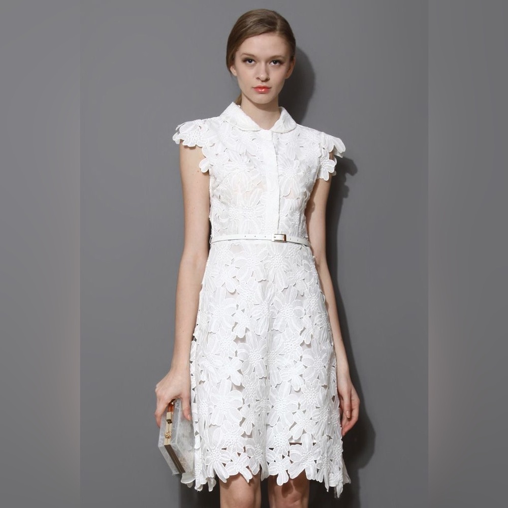 White chicwish Full flower cut out midi dress